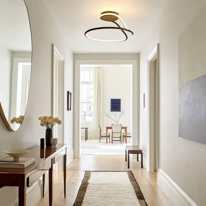 Modern Flow Line Dimmable LED Semi Flush Mount Light 16.9 in