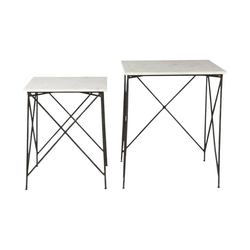 Pack of 2 24 Inch Bronze Metal and White Marble Square End Table - 20" x 20" x 23.75"