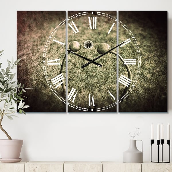 slide 2 of 6, Designart 'Fungus on Leather Surface' Cottage 3 Panels Large Wall CLock - 36 in. wide x 28 in. high - 3 panels