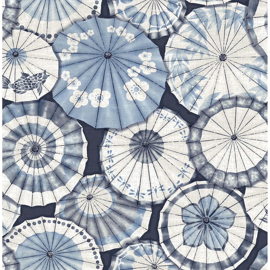 A-Street Prints Mikado Blue Parasol Wallpaper