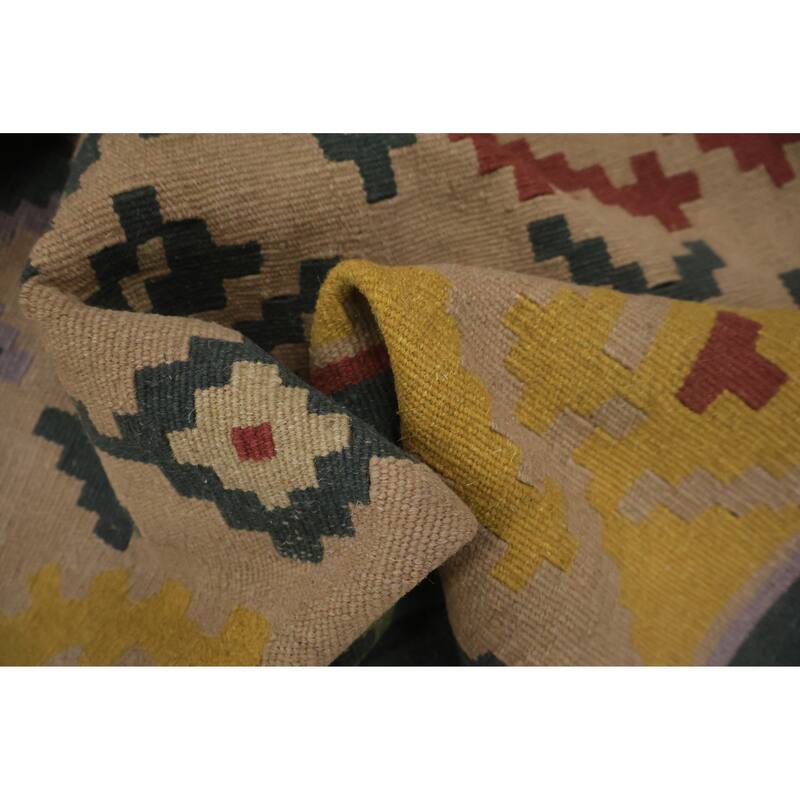 Hand Woven Oriental 100% Wool Carpet Southwestern Tribal Green Kilim Area Rug - 11' 8'' X 8' 11''