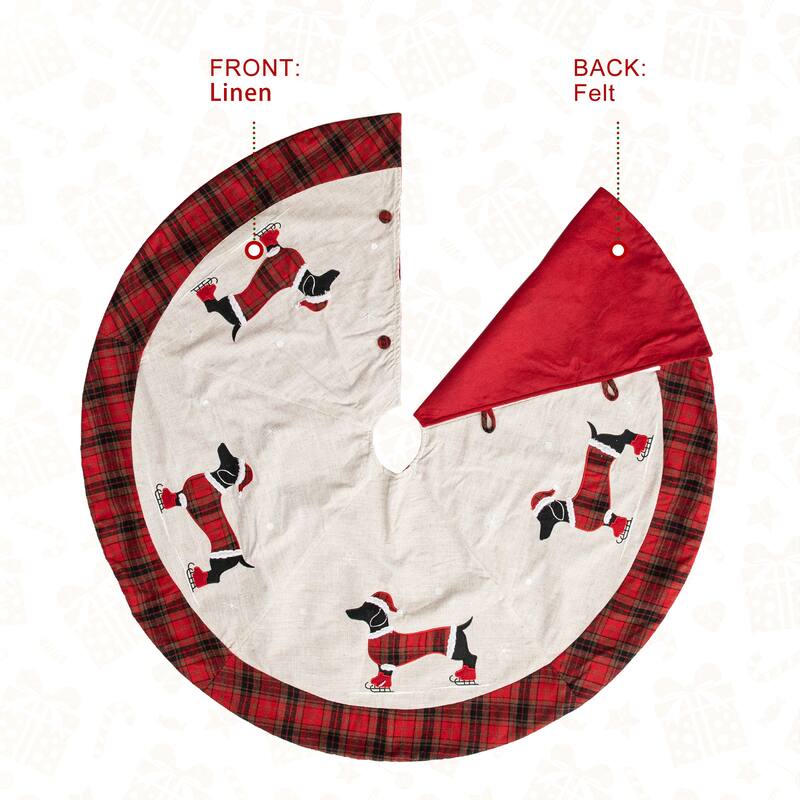 Glitzhome Dachshund Fabric Plaid Merry Christmas Stocking or Tree Skirt
