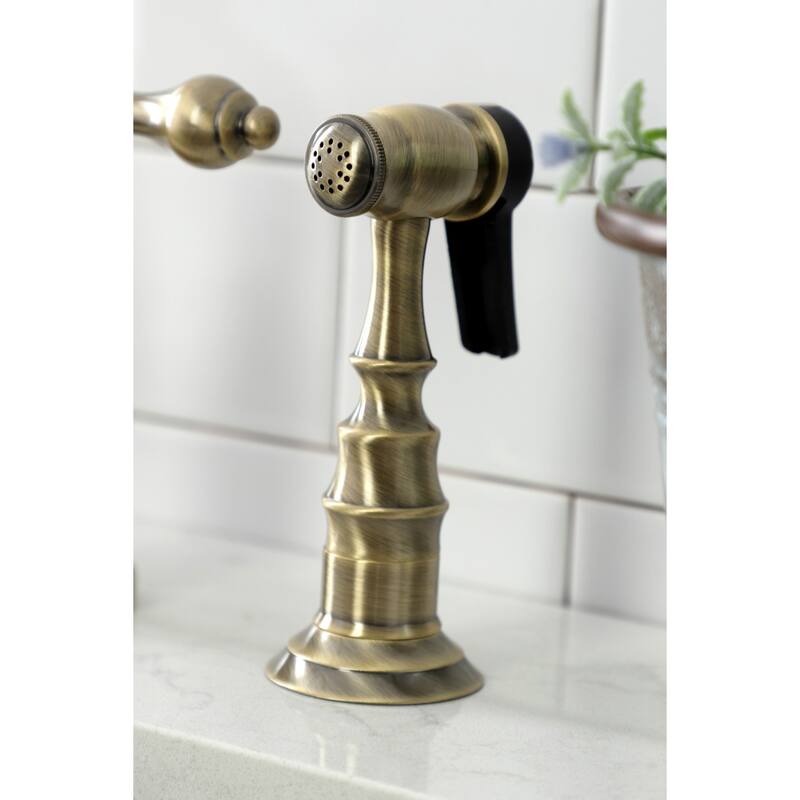 Kingston Brass English Country Bridge Kitchen Faucet with Brass Sprayer