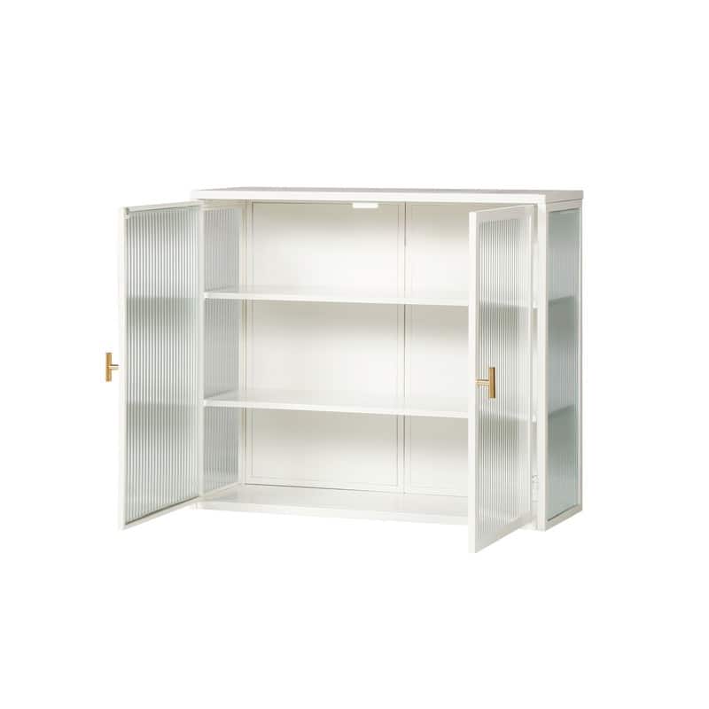 27.56" Kitchen Wall Storage Cabinet with Glass Doors & Three-tier Storage