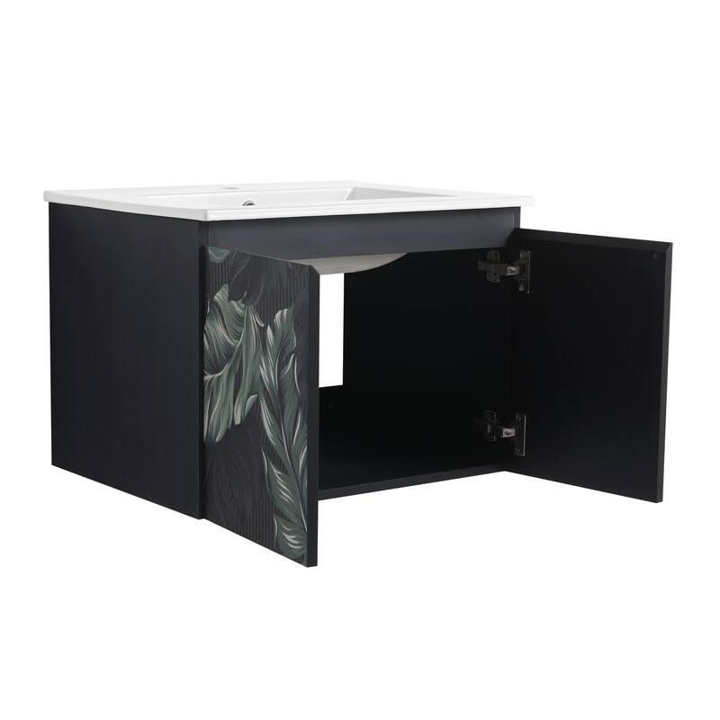 24" Floating Wall-Mounted Bathroom Vanity with Soft-Close Doors, Ceramic Sink, Eco-Friendly Plywood Base