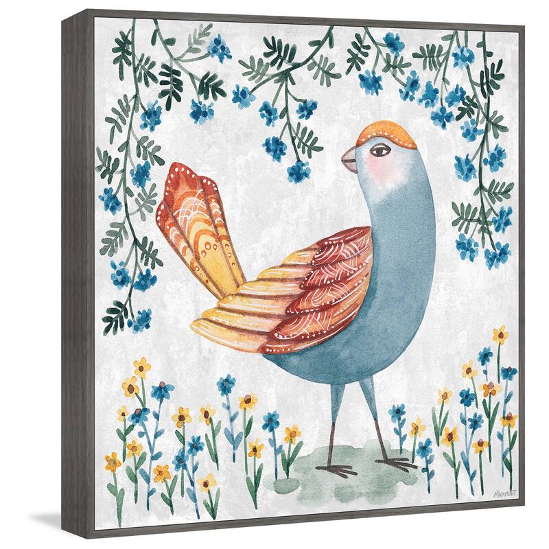 Floral Bird Floater Framed Print on Canvas