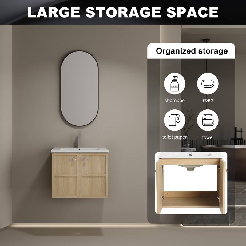 24" Wall-Mounted Bathroom Vanity whit Ceramic Sink