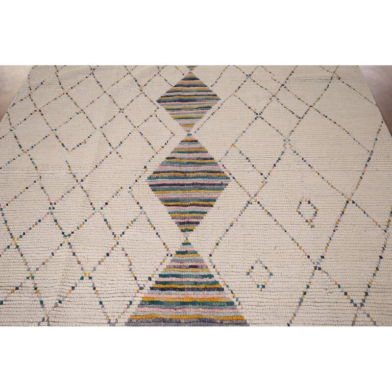 All-Over Trellis Moroccan Oriental Area Rug Hand-Knotted Wool Carpet - 5'11"x 9'5"