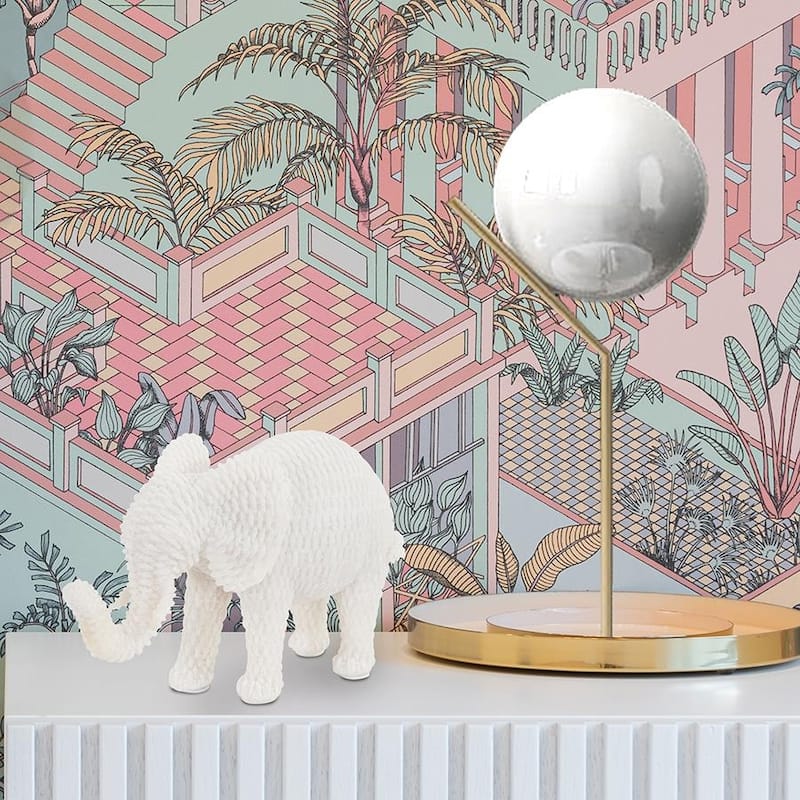 Allan Andrews White Resin Elephant Sculpture with Textured Rattan Pattern - 5.5"H x 8"D x 3"W