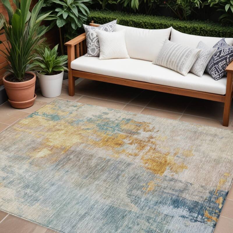 HomeRoots Abstract Transitional Rectangle Outdoor Rug - 9' X 12'