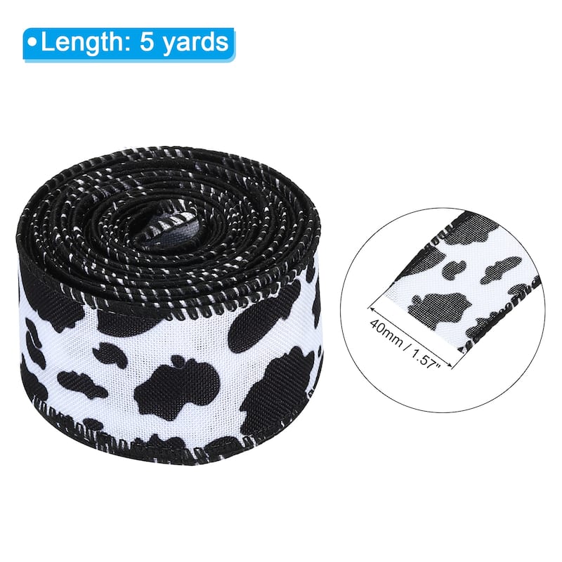 Ribbon for Gift Wrapping, 1pcs Cow Print Ribbons - 5 Yards x 40mm