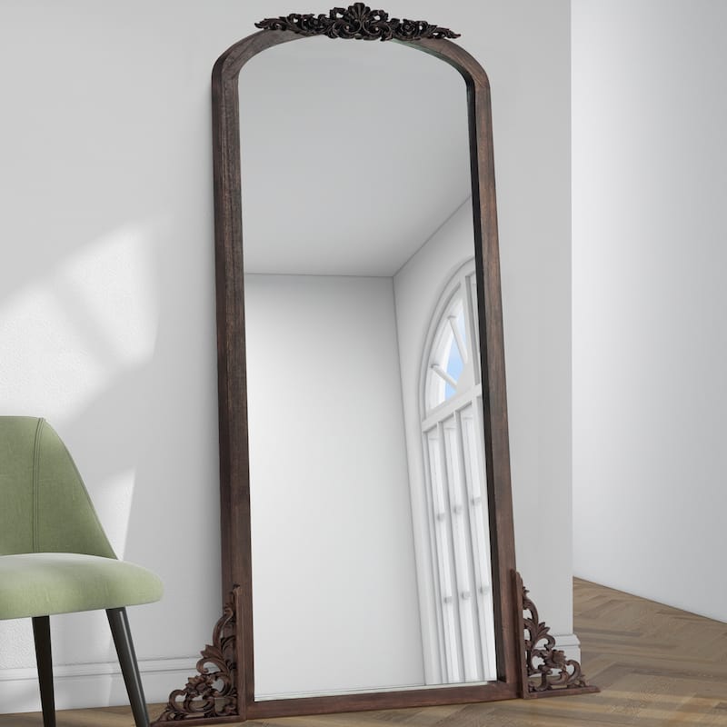 Arched Full-Length Solid Wood Carving Floor Mirror - 67*28