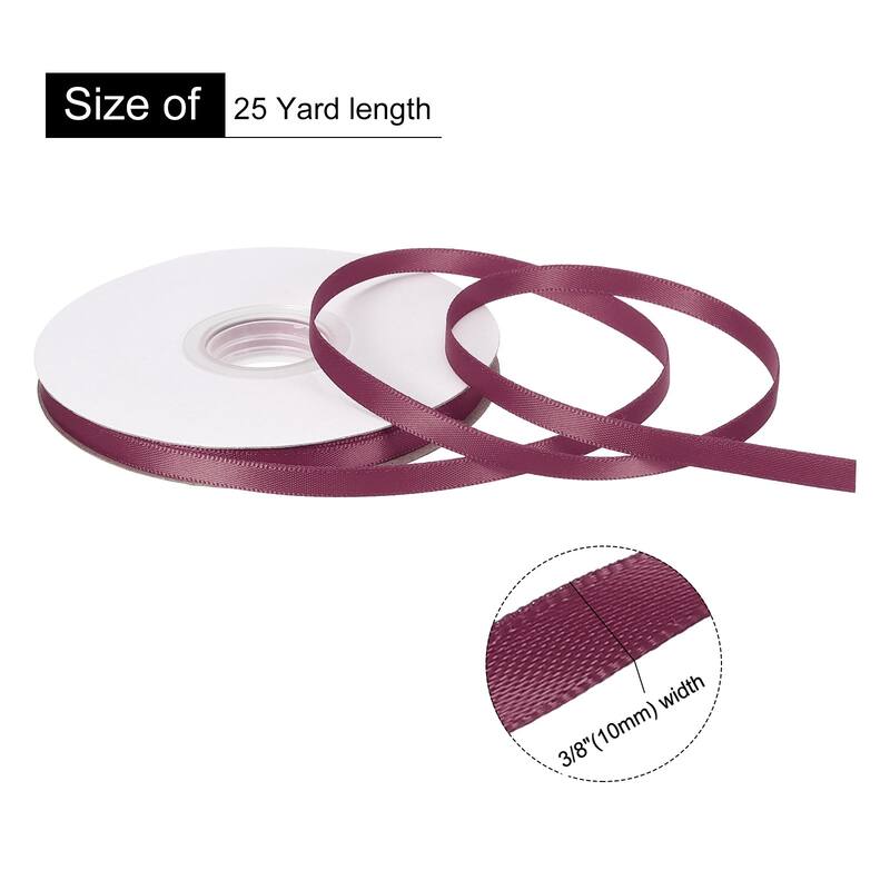 Double Faced Solid Satin Ribbon Polyester Fabric Roll for Gift Party - Dark Purple - 3/8" x 25 Yard