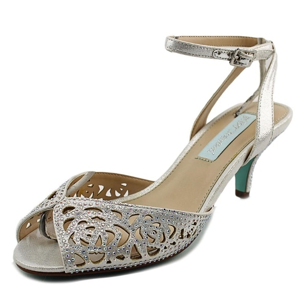 Betsey Johnson Raven Women Peep-Toe Canvas Silver Slingback Heel