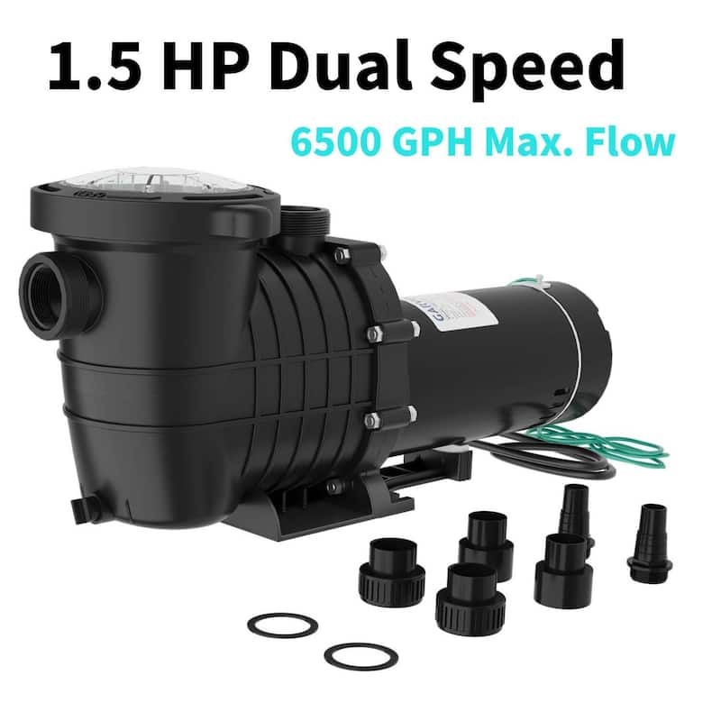 1100W 1.5 HP Dual Speed Swimming Pool Pump with Strainer Basket for Above and Ground Pool, 6500 GPH Max. Flow - Black