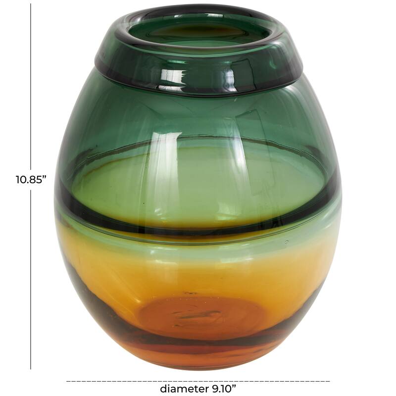 Green Glass Handmade Ombre Vase with Yellow Base