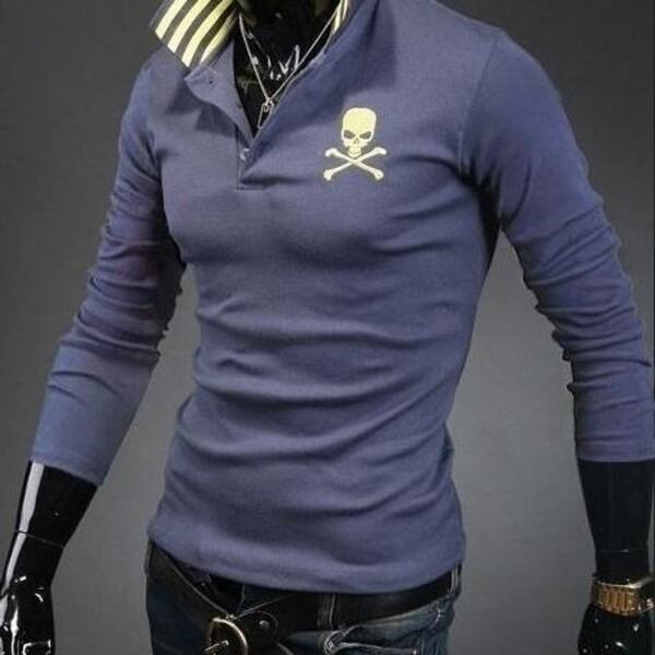 Shop Korean Men S Slim Stretch Cotton Skull Printed Polo Shirt