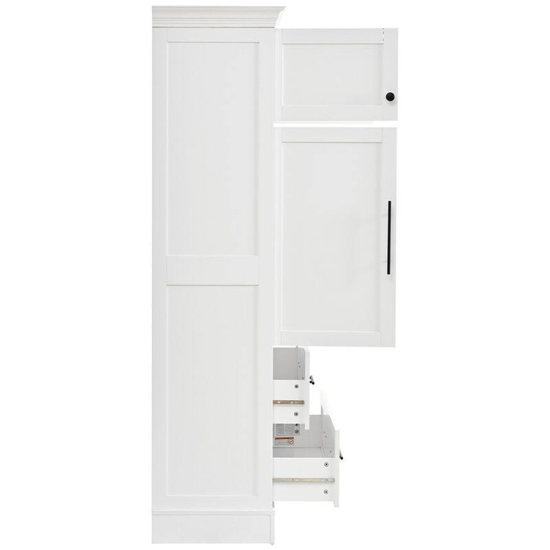 Farmhouse 72.6" Tall Kitchen Pantry with 4 Doors Storage Cabinet , 2 Drawers and Pull-out Trays for Cake Pan Storage Organizer