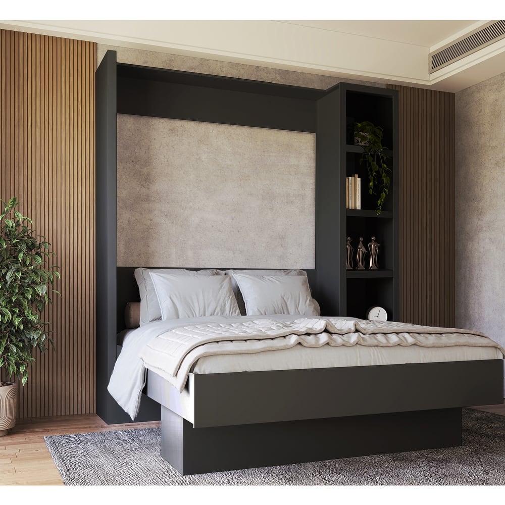 Easy-Lift Queen Murphy Wall Bed with Bookshelf