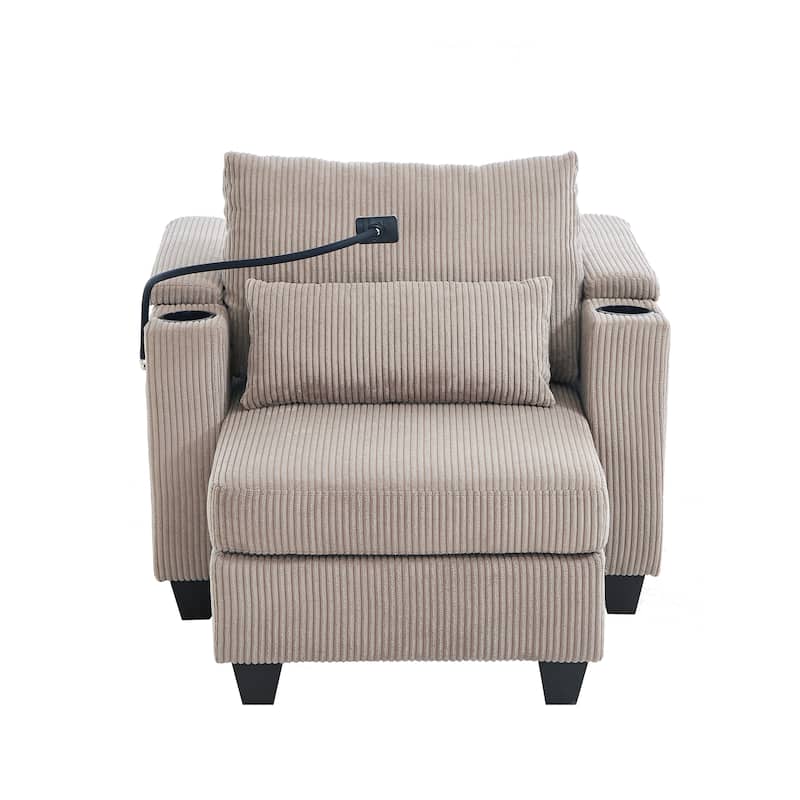 Roomfitters Convertible Corduroy Sofa Chair Bed with USB Ports, Cup Holders, Phone Slot and Storage for Living Room
