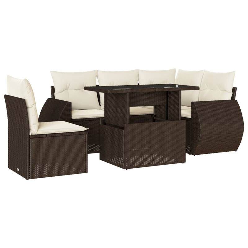 vidaXL Patio Sofa Set with Cushions Outdoor Furniture 6 Piece Poly Rattan