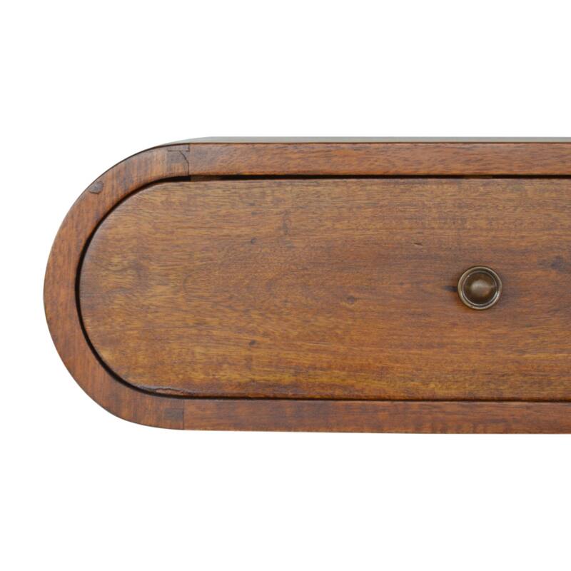 Wall-Mounted Round Chestnut Bedside with One Drawer