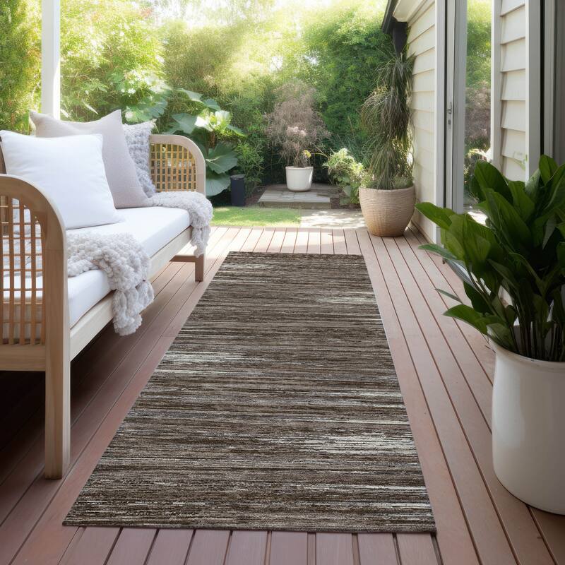 Machine Washable Indoor/ Outdoor Chantille Abstract Stripe Rug - Brown - 2'3" x 7'6"