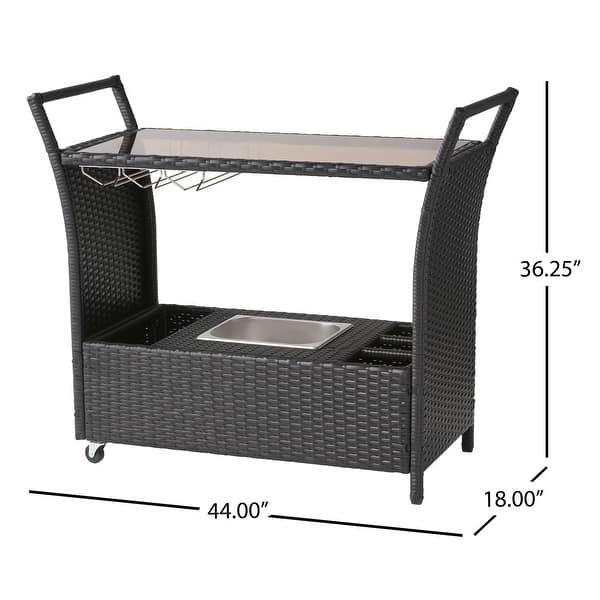 Bahama Outdoor Wicker Bar Cart with Tempered Glass Top by Christopher Knight Home