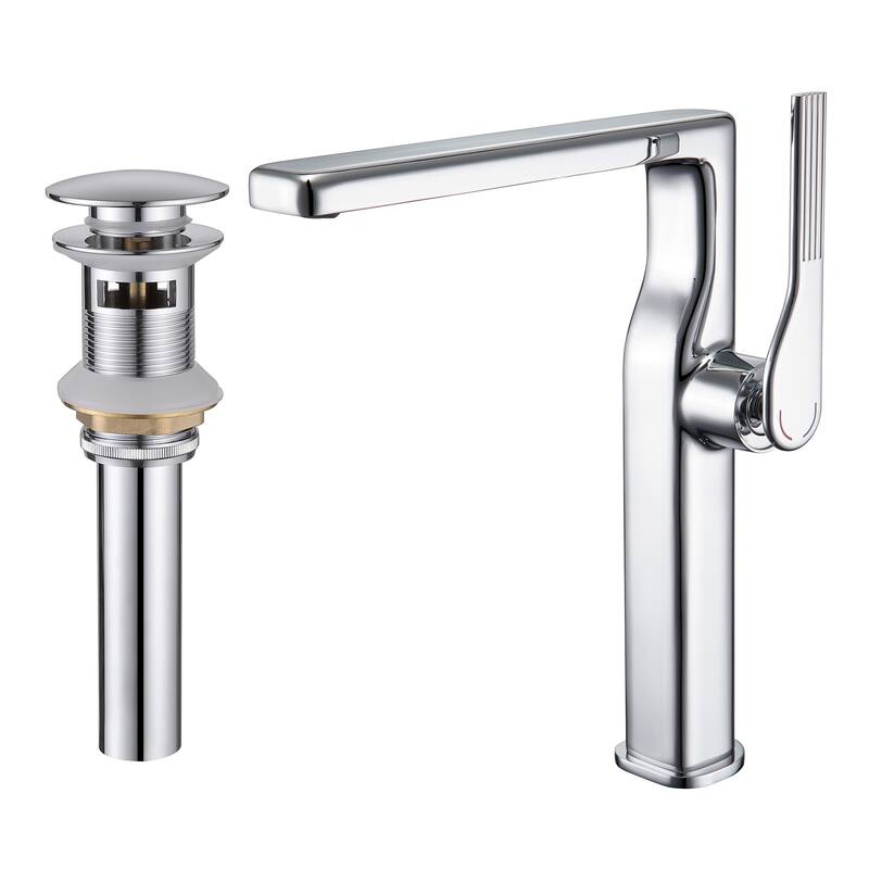 10-1/4"H Solid Brass Single-handle Bathroom Sink Faucet Optional Drain Assembly - With drain - Polished Chrome