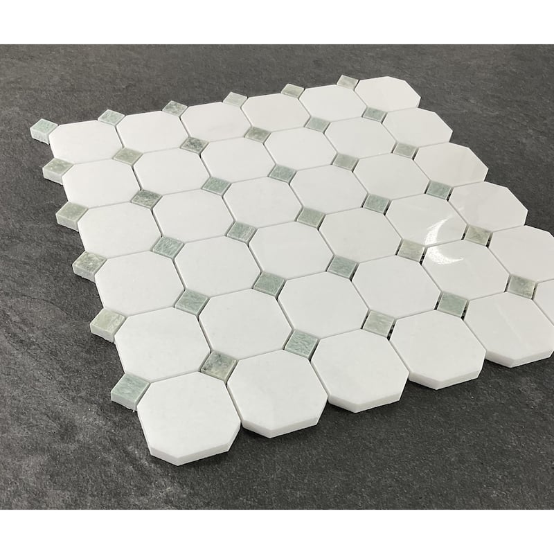 2" Octagon with Dot Marble Mosaic Tiles - Case (10 Sheets)