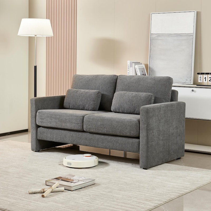 58.66"Small Modern Loveseat Sofa,Mid Century Chenille Fabric 2-Seat Couch Love Seat with Back Cushions
