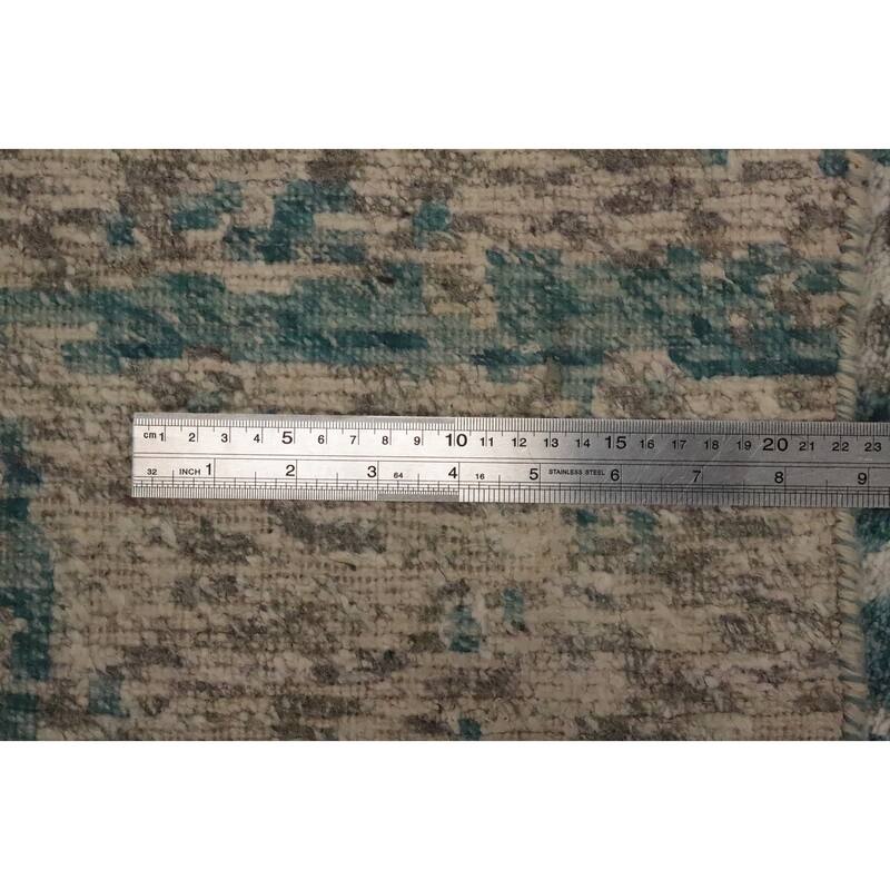 Hand Knotted Oriental Wool & Silk Carpet Modern Abstract Navy Blue & Blues Nepalese Area Rug - 10' 2'' X 6' 3''