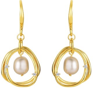 Yellow-Tone Sterling Silver Pearl Wreath Drop Earrings - Bed Bath ...