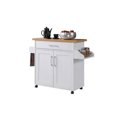 43.5" White and Beige Solid Kitchen Island with Spice Rack