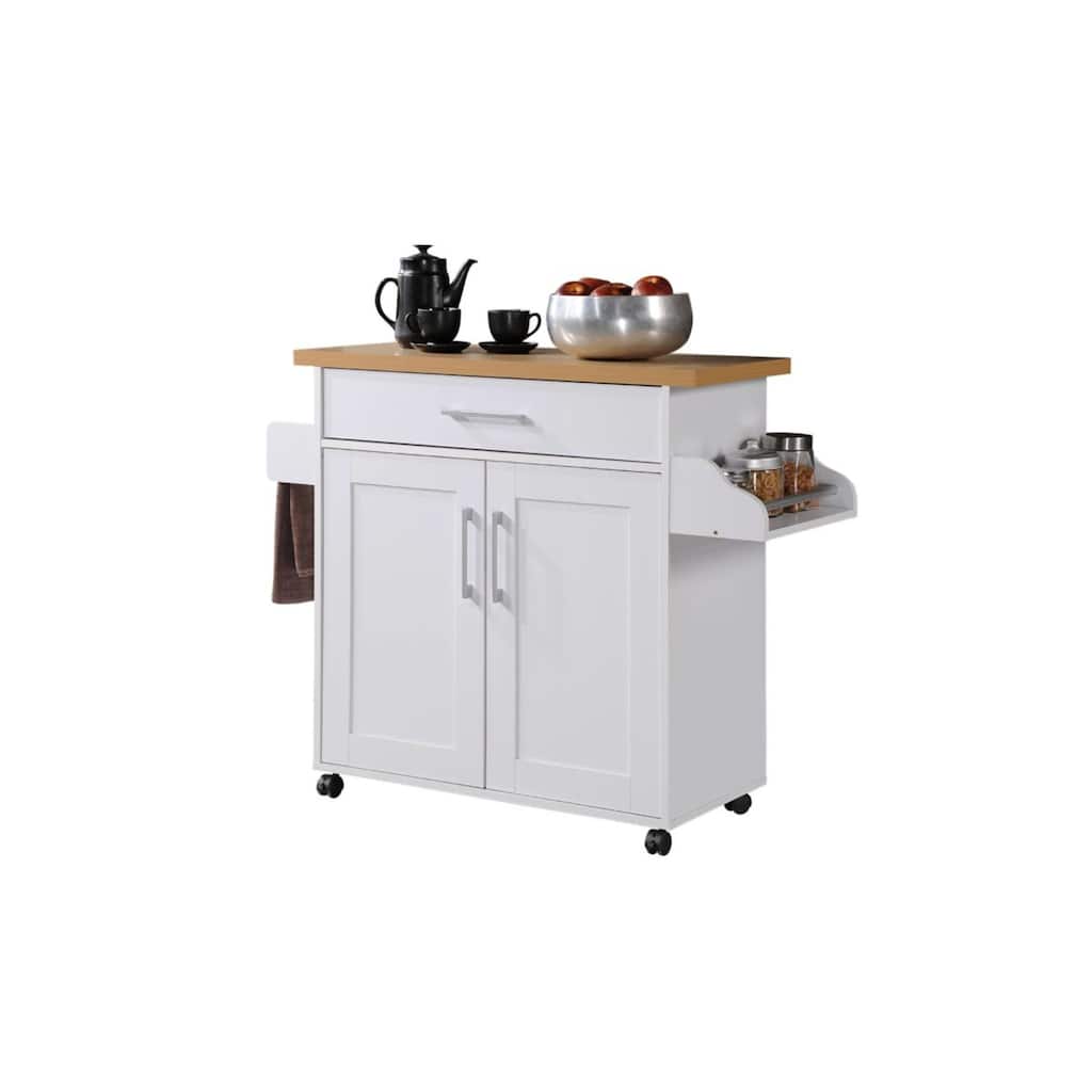 43.5" White and Beige Solid Kitchen Island with Spice Rack