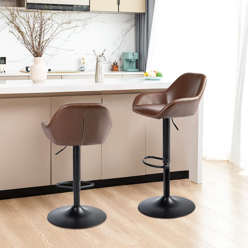 Glitzhome Mid-Century Height Adjustable Faux Leather Swivel Counter Bar Stools - Set of 2 - Brown