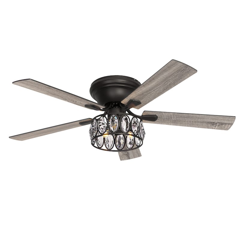 52" Flush Mount 5-Blade Modern Crystal Indoor Ceiling Fan with Light Kit and Remote