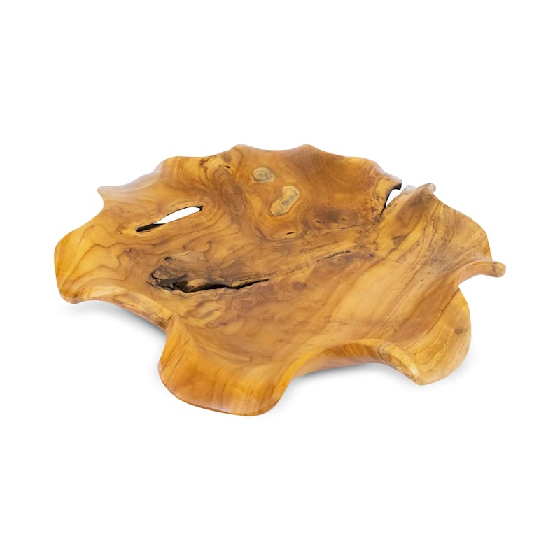 20" Solid Wood Decorative Fruit Bowl - Hand Carved Rustic Serving Tray, Natural Wood Centerpiece - 20" diameter x 3" tall
