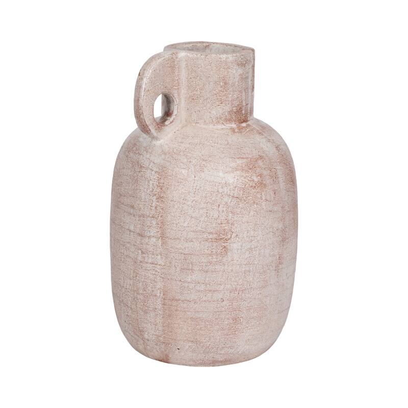 Ceramic Modern Vase with Sculptural Handle - Ivory, 15 in.