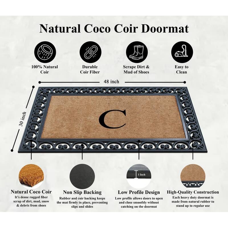 A1HC Natural Rubber and Coir Monogrammed Front Porch Entry Doormat 30"X48"