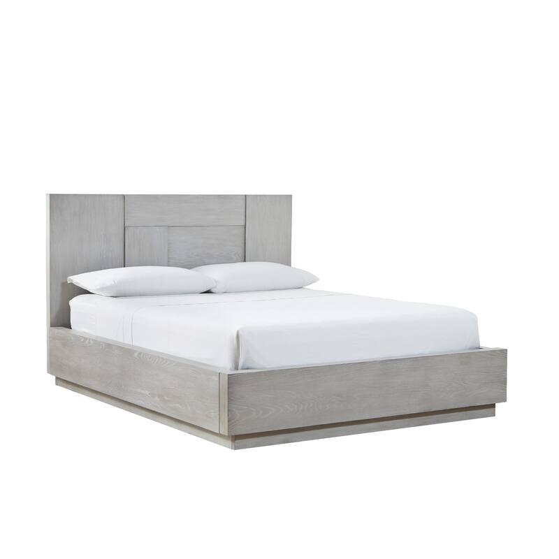 Joe Mahogany Wood Modern Platform Queen Bed, Plinth Base, Gray