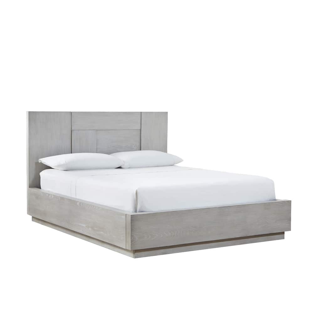 Joe Mahogany Wood Modern Platform Queen Bed, Plinth Base, Gray