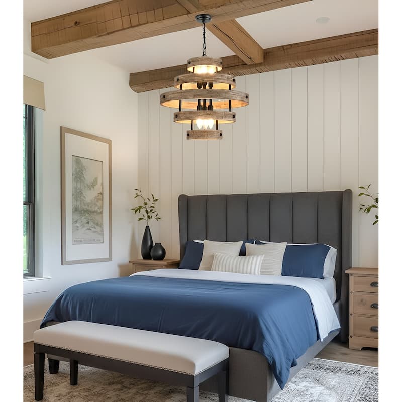 Wooden Rustic Chandelier, 6-Light Contemporary Pendant Light