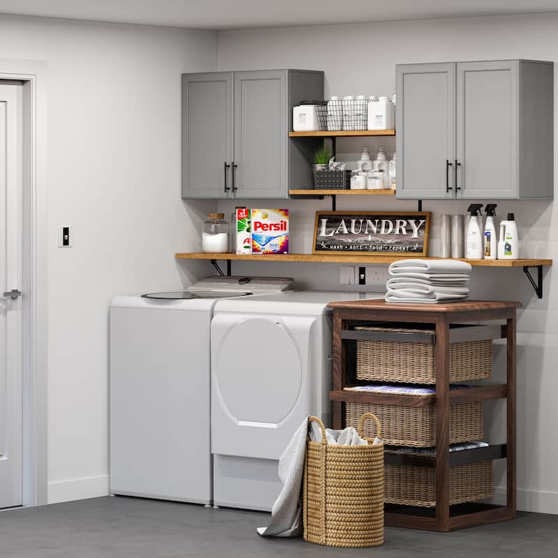 Shaker Style Wall Storage Cabinet with 2 Doors and Shelf Set of 2