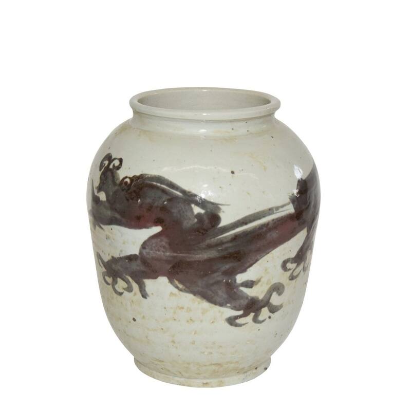 Dark Brown Squash Vase Dragon Motif