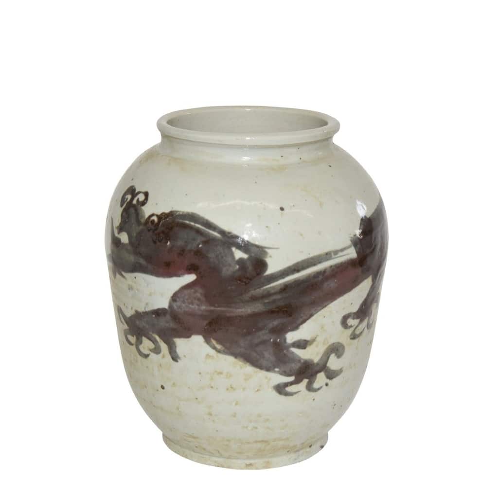 Dark Brown Squash Vase Dragon Motif