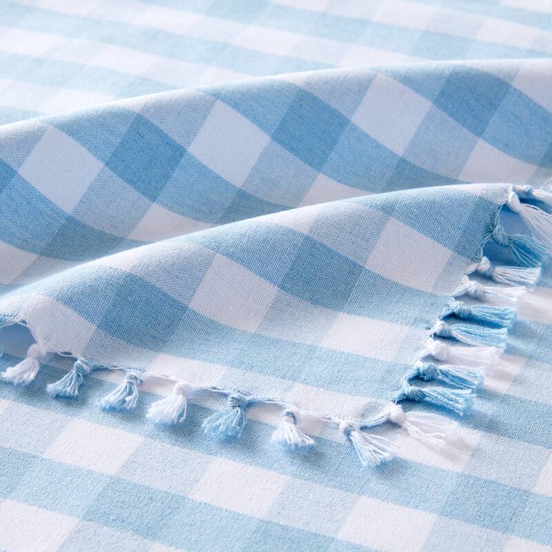 Knotted Gingham Table Runner and Napkin Set of 4 - Table Runner: 13"x70"; Napkins: 17"x17"