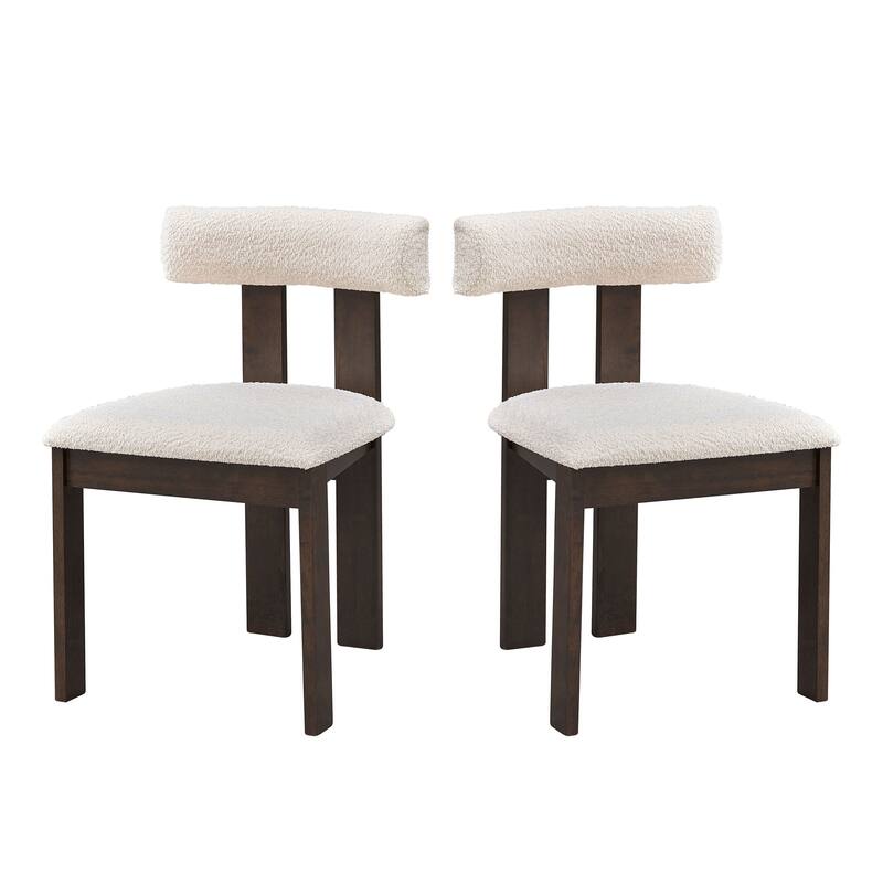 Wooden Boucle Upholstered Dining Chairs Set of 2,Kitchen Side Chairs
