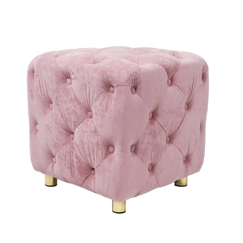 Velvet Upholstered Ottoman, Multi-Functional Dice-Shaped Foot Stool, Dressing Makeup Chair with Hidden Storage Compartment