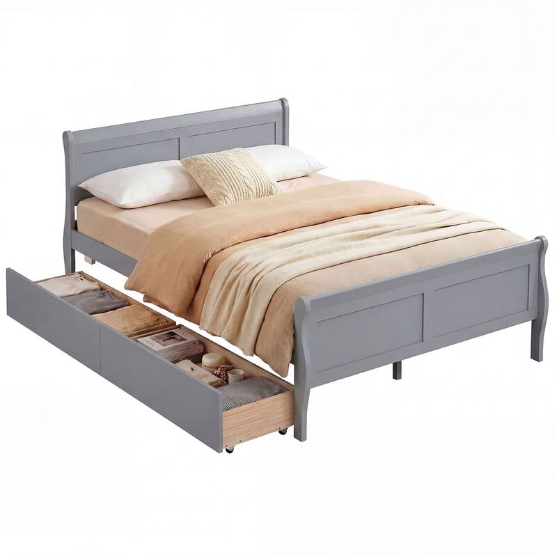 Costway Twin Size Bed Frame with 2 Storage Drawers Wood Platform Bed